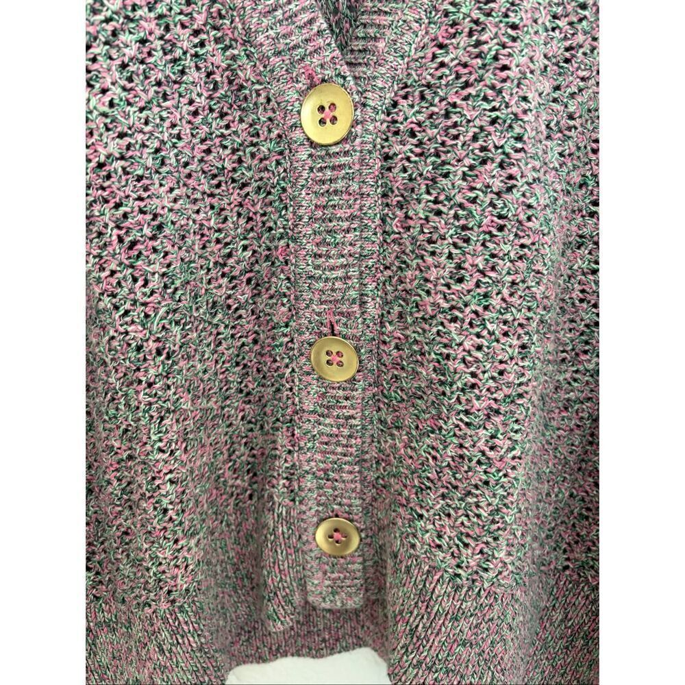 J. Jill Mixed Color Textured Cotton Knit V-Neck Cardigan Pink, Green Size L - Picture 7 of 12
